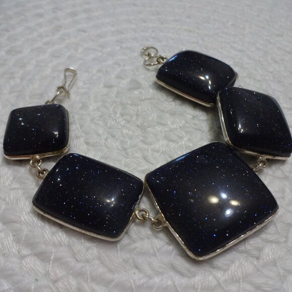 Sparkling BLUE SUNSTONE Handmade Sterling 925 Bracelet Size 6 1/4" #751C - Picture 2 of 3